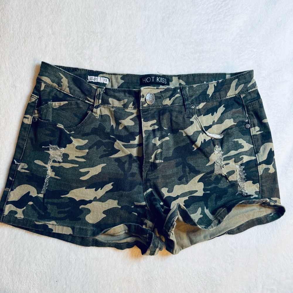 Hot Kiss Women's Green Camouflage Shorts